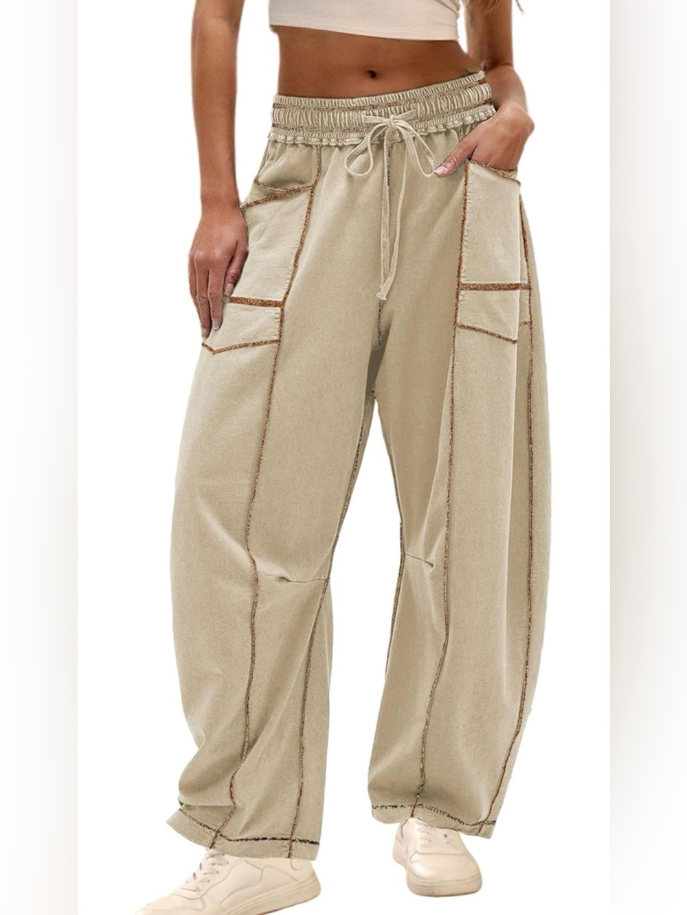 Womens Casual Loose Barrel Sweatpants High Waisted Wide Leg Pant